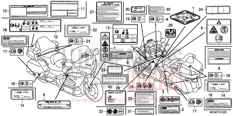 ETIQUETTE DE PRECAUTIONS (3) de Gold Wing DEGITAL SILVER METALLIC (NHA30) de 2015